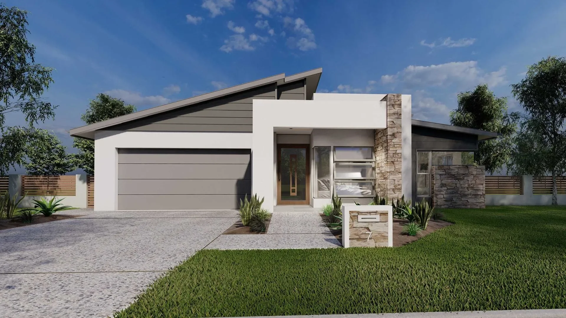 Architectural render of a contemporary single-storey home